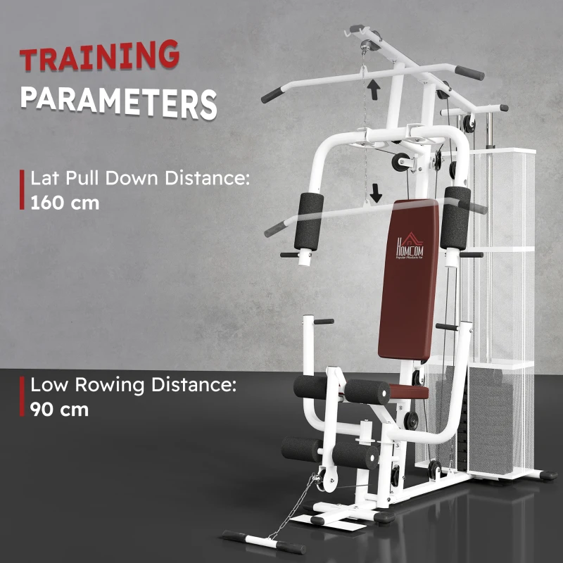 HOMCOM Home Multi Gym Large Multifunction Sturdy Strength Training Machine for Home Workout, White