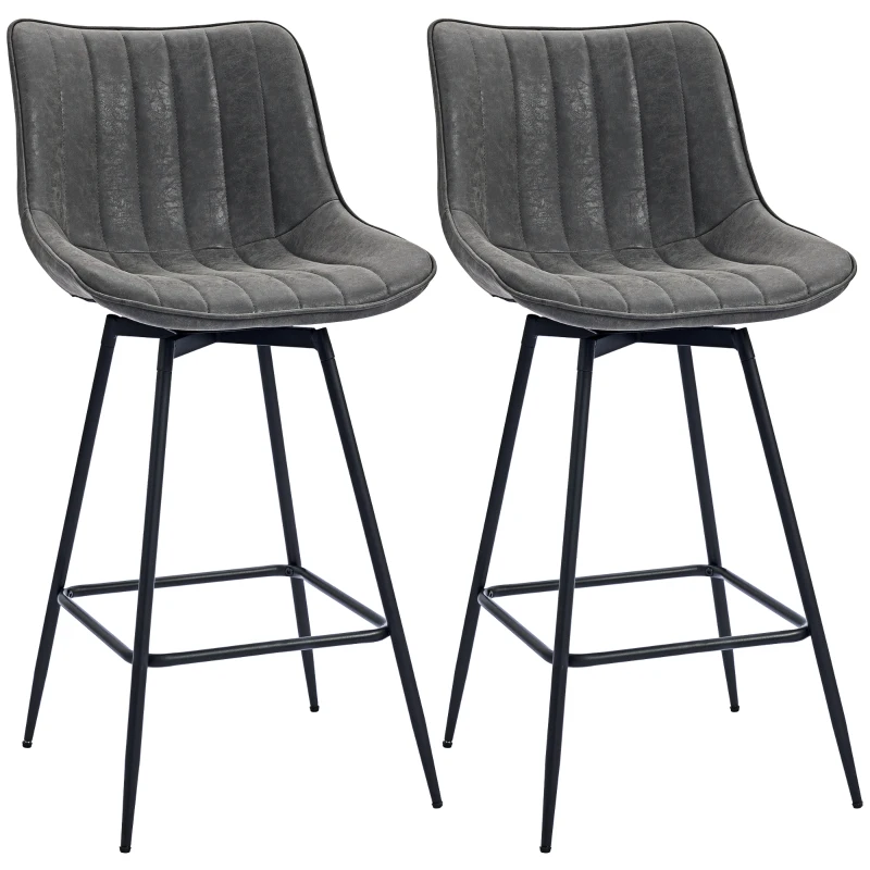 HOMCOM Set of 2 PU Leather Swivel Bar Stools - Grey