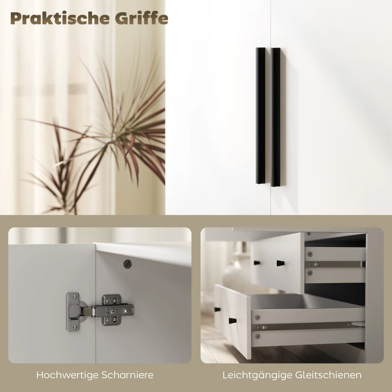 HOMCOM Kleiderschrank, 2 Türen, Hängebereich, Kleiderstange, 2 Schubladen, Spanplatte, Weiß