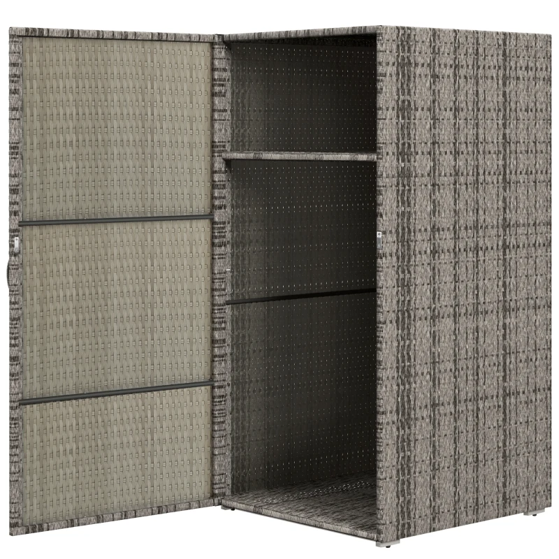 Outsunny Armario de Jardín en Rattan PE con 2 Compartimentos, 60x63x120cm, Gris