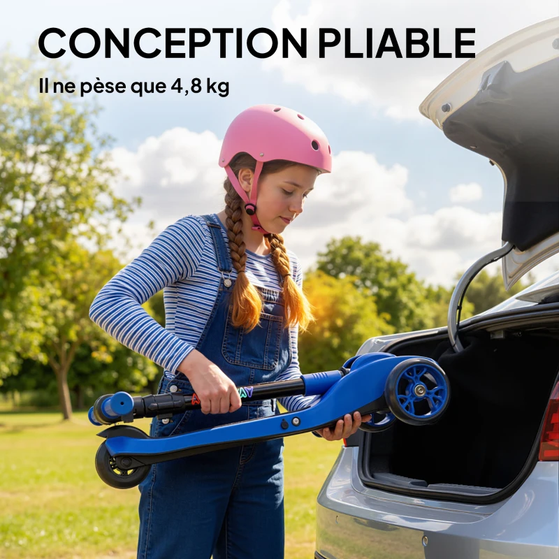 AIYAPLAY Patinete eléctrico infantil 6+ años, plegable 3 ruedas arranque cero, velocidad máxima 8 km/h 64 x 29 x 83 cm azul