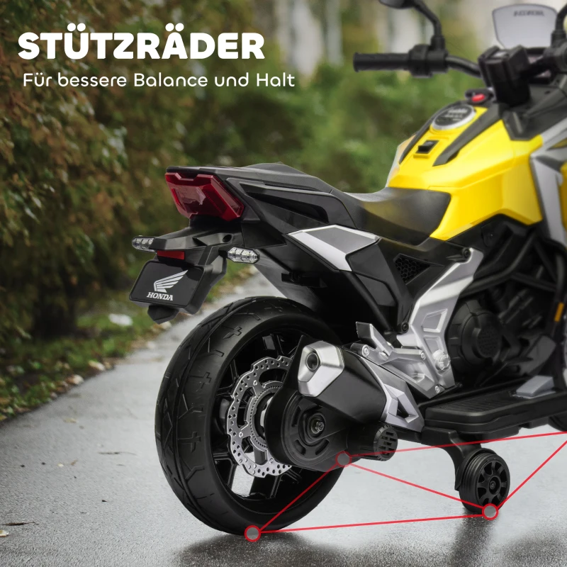 AIYAPLAY Elektro-Kindermotorrad, Honda, 3 km/h, Musik & Licht, 3-6 Jahre, bis 30 kg, Gelb(m-6)