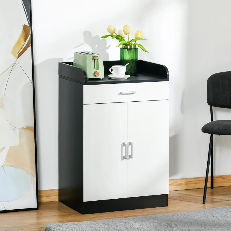 HOMCOM Mueble con Cajón de Madera, con Repisa Regulable, Mueble de Cocina Salvaespacio, Salón y Recibidor, en MDF, 60x40x90cm, Blanco y Negro