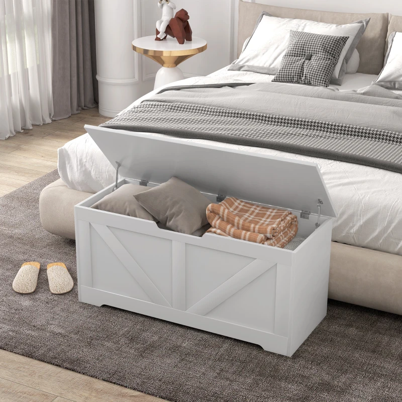 HOMCOM Arcón de Madera con Bisagras de Seguridad, Banco Contenedor Capacidad 127L, 100x40x45cm, Blanco