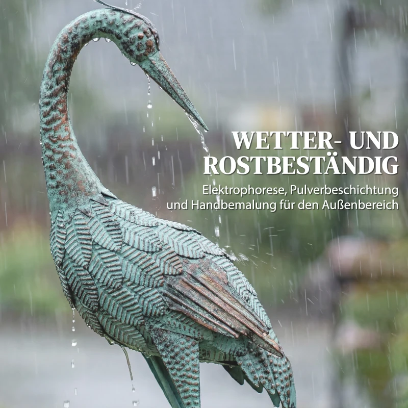 Outsunny Reiher-Gartenstatue Metall-Vogel Outdoor-Statue 88 cm stehende Skulptur mit Bodenankern Grün und Bronze
