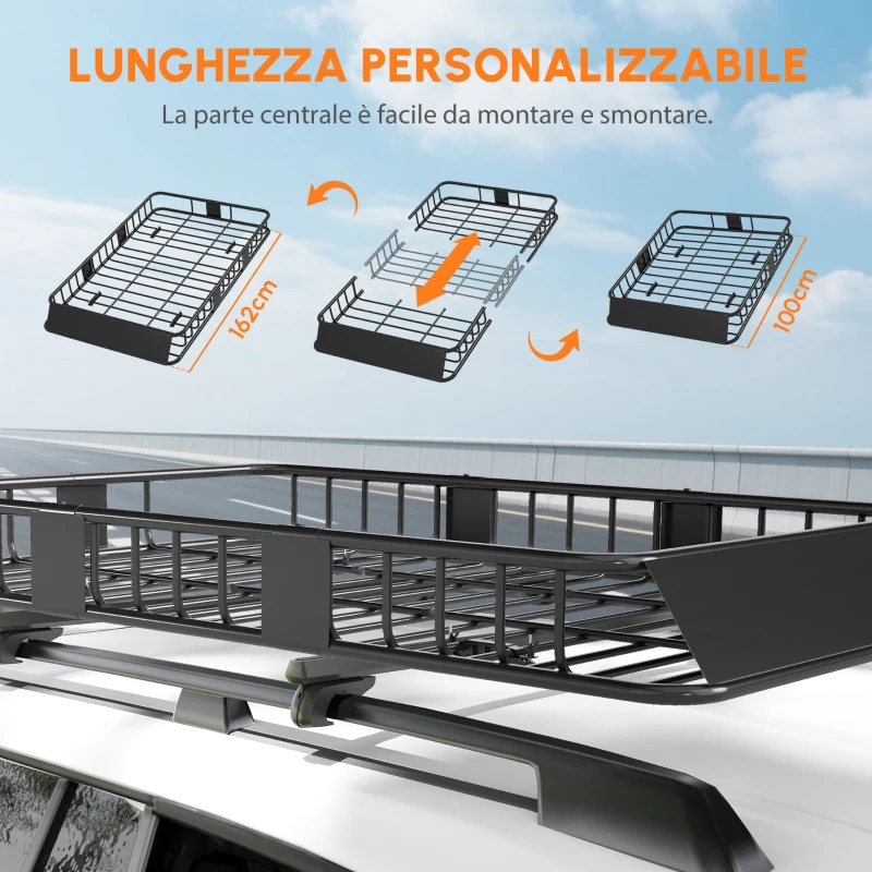 HOMCOM Portapacchi Auto Universale per Tetto in Metallo, 162x99x16cm, Nero