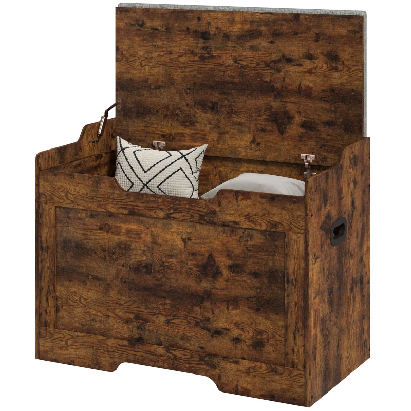 HOMCOM Banqueta contenedora de 103L multifunción color madera con cojín de tejido gris, 75x40x56 cm