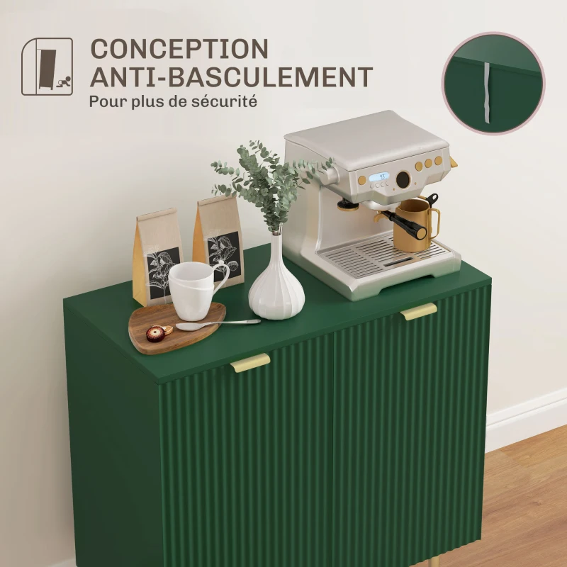 HOMCOM Buffet cuisine meuble de rangement avec 2 portes étagère réglable pieds métalliques surélevés 80 x 40 x 80 cm vert olive