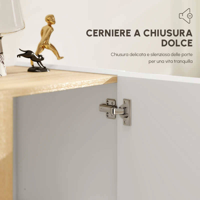 HOMCOM Credenza con ante Soft-Close, ripiano adattabile, per Soggiorno, Cucina, Sala da Pranzo, Bianco