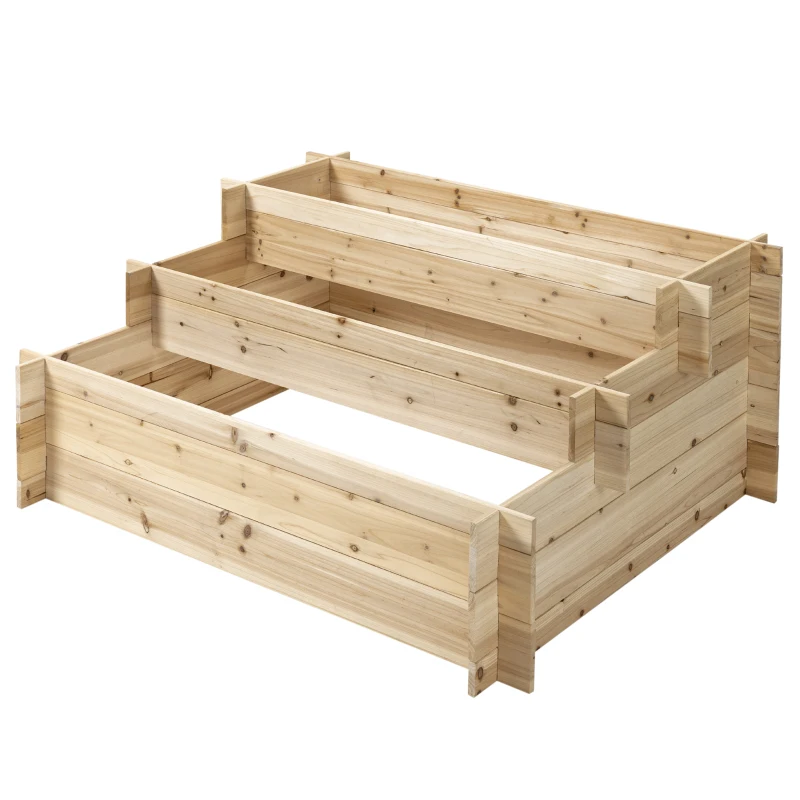 Outsunny Jardinera de Madera de Abeto de 3 Niveles, Caja para Huerto Elevado de Exterior, 120x100x54cm