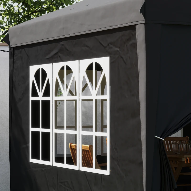 Outsunny 3 x 6 m Pop Up Gazebo with Sides and Windows, Height Adjustable Wedding Camping Party Tent Canopy Marquee with Storage Bag for Garden, Event, Black
