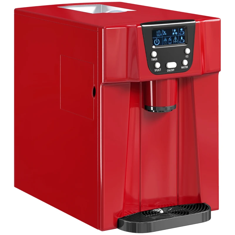 HOMCOM 3L Ice Maker Machine and Water Dispenser, 12kg in 24H, 2 Sizes 9 Ice Cubes Ready in 6-10 Mins Ice Machine, Red