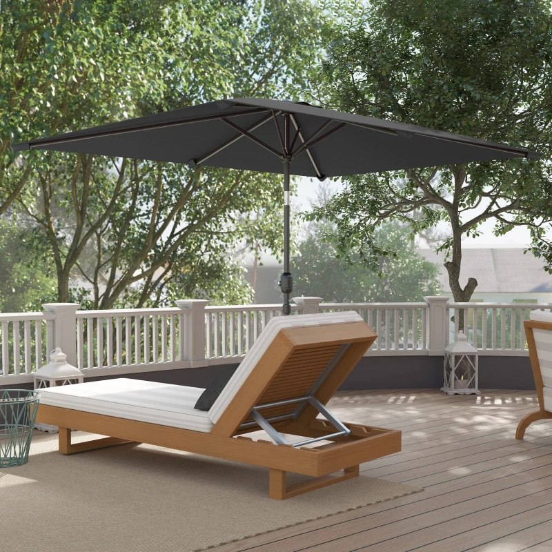 Outsunny Sombrilla de Aluminio 198x294x255 Parasol Rectangular de Jardín Inclinable con Manivela y Poste Desmontable Gris