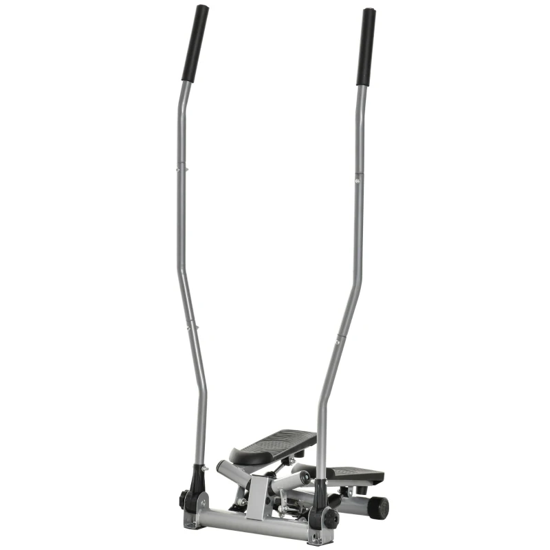 HOMCOM Stepper Fitness con Asa y Bandas Elásticas, Stepper con Monitor LCD para Entrenamiento en Casa y Gimnasio, Plateado