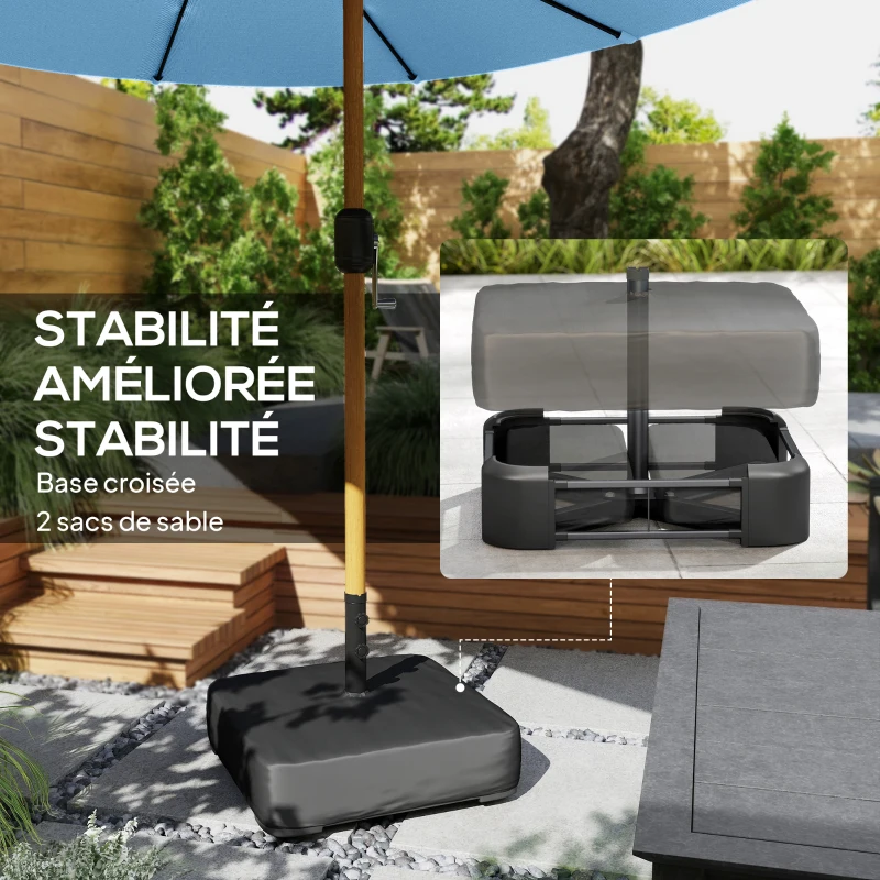 Outsunny Parasol de jardin double 5 x 3 m parasol de jardin extérieur avec base incluse, manivelle, protection UV, bleu