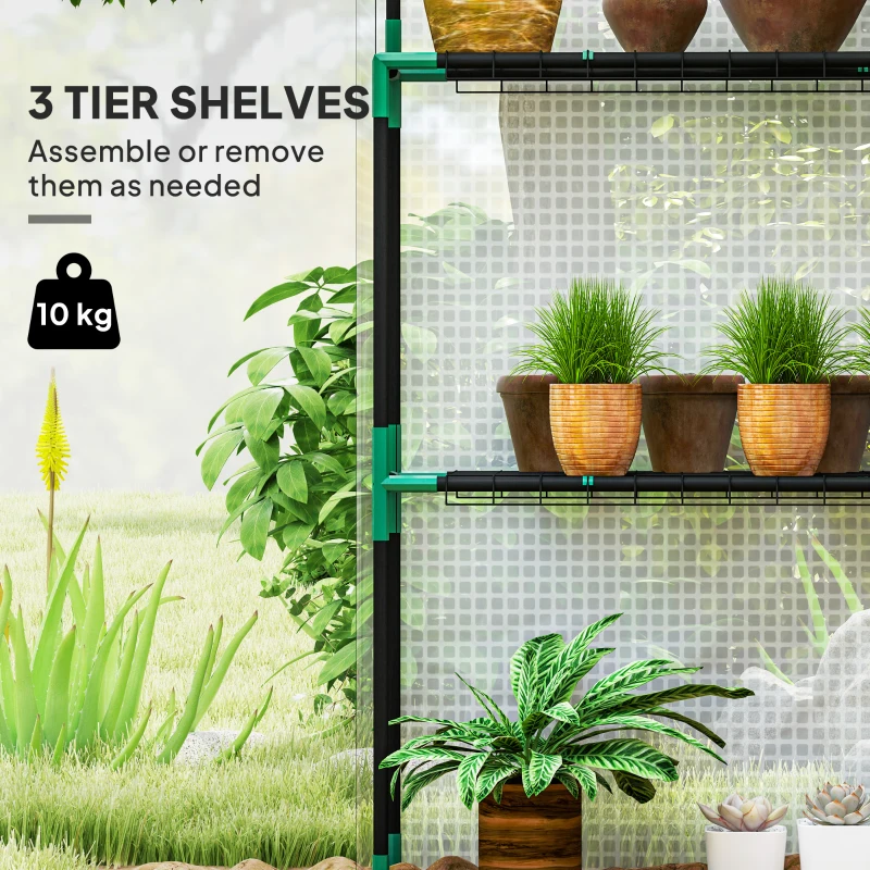 Outsunny 143 x 74cm Walk-In Greenhouse, with Shelves - White