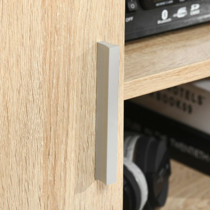 HOMCOM Mueble TV moderno con 2 estantes, orificios pasacables y 2 armarios en MDF 105x40x55cm - Roble