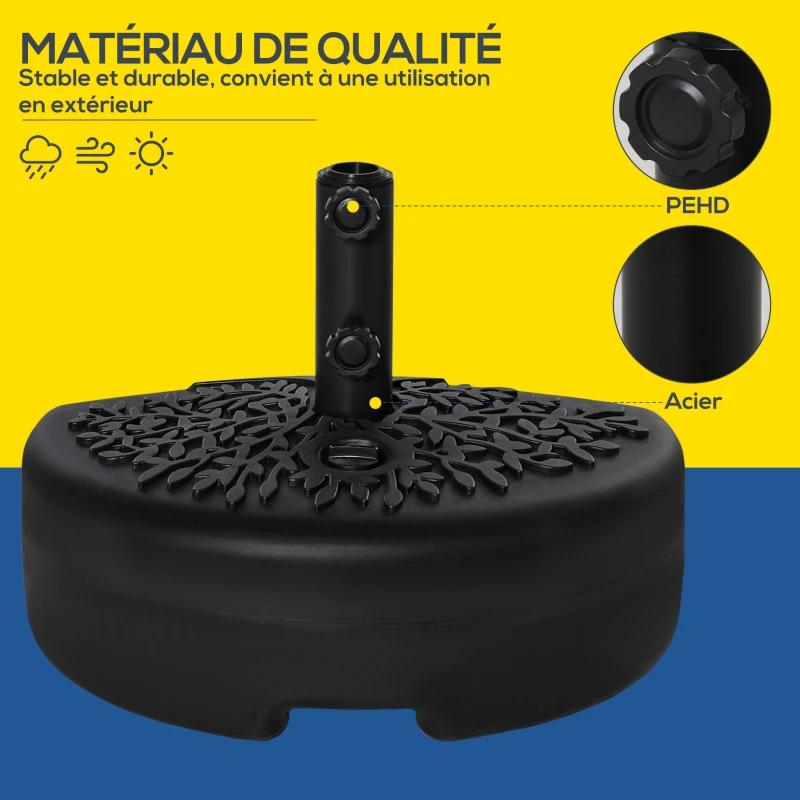Outsunny Pied de parasol demi-round, socle parasol extérieur à remplir avec 18 kg d'eau / 21 kg de sable, 50 x 31 x 38 cm, noir