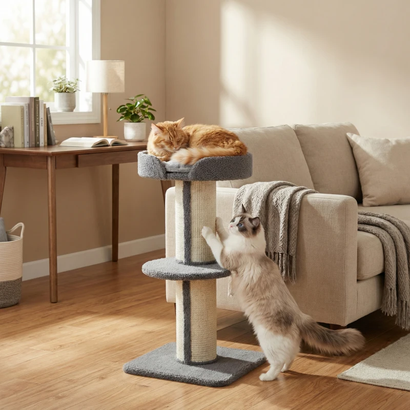 PawHut 91cm Cat Tree, Cat Tower with Scratching Post, Bed, Perch, Removable Cushion for Indoor Kittens, Grey