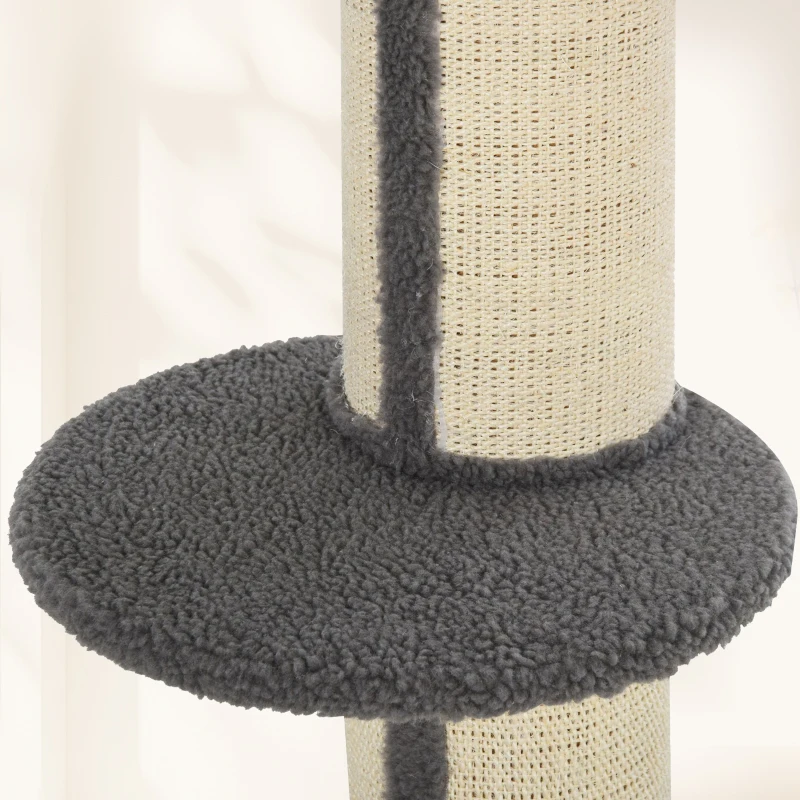 PawHut 91cm Cat Tree, Cat Tower with Scratching Post, Bed, Perch, Removable Cushion for Indoor Kittens, Grey
