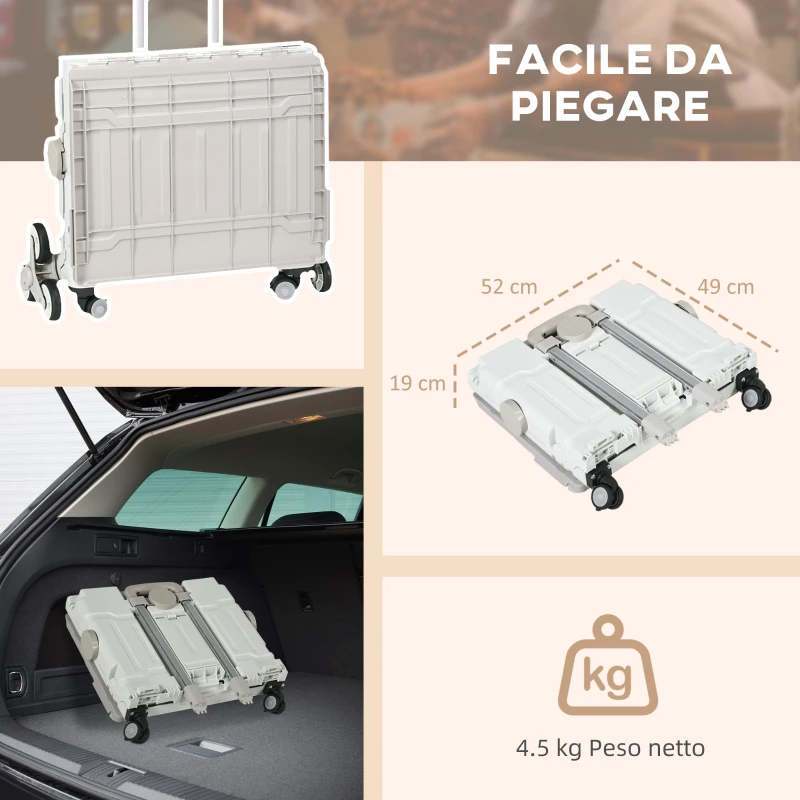 HOMCOM Carrello Spesa Pieghevole, Carrello in Alluminio, Ruote per Scale, Bianco