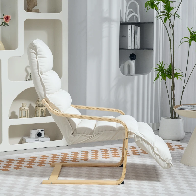 HOMCOM Butaca de Salón con Reposapiés Ajustable Tapizada en Terciopelo con Marco de Madera 67x93x105 cm Crema