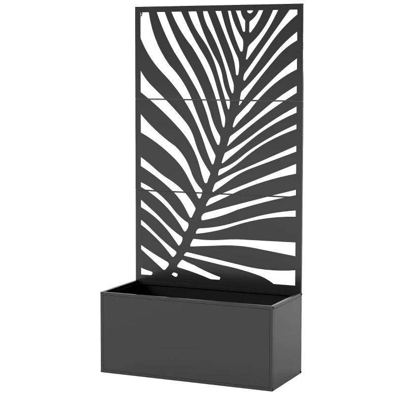 Outsunny Macetero alto con panel de privacidad Maceta de metal con enrejado de jardín 90 x 40 x 180 cm Negro