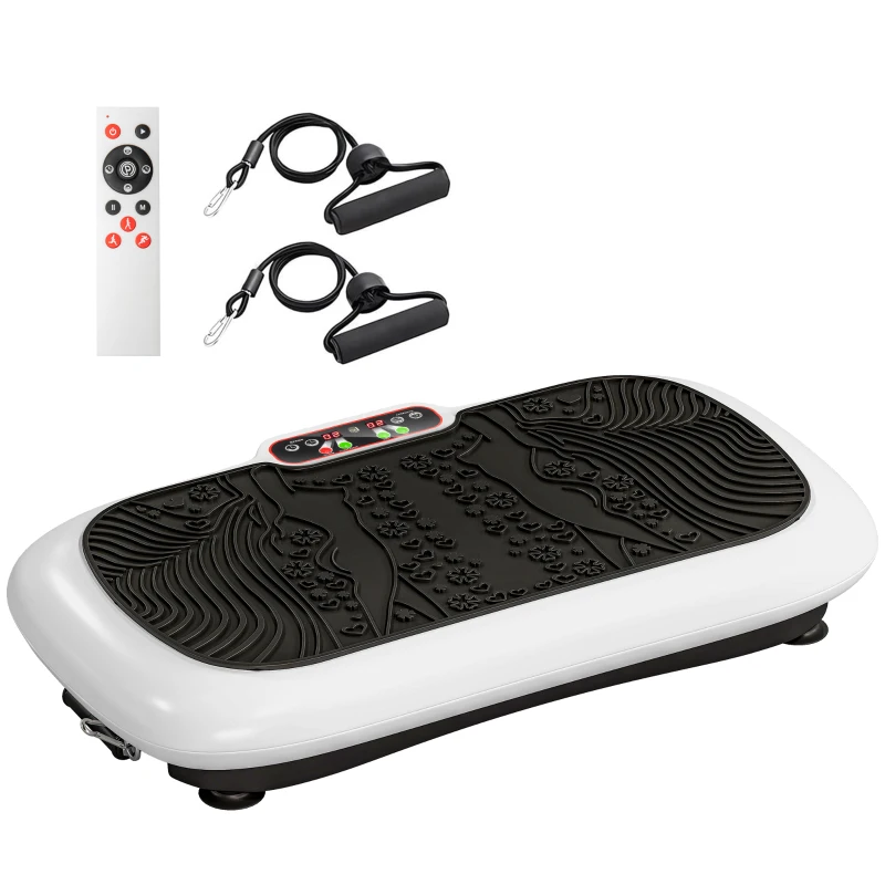 HOMCOM Plataforma vibratoria con 99 niveles, 2 bandas de ejercicio 73 x 40 x 13cm Blanco+Negro