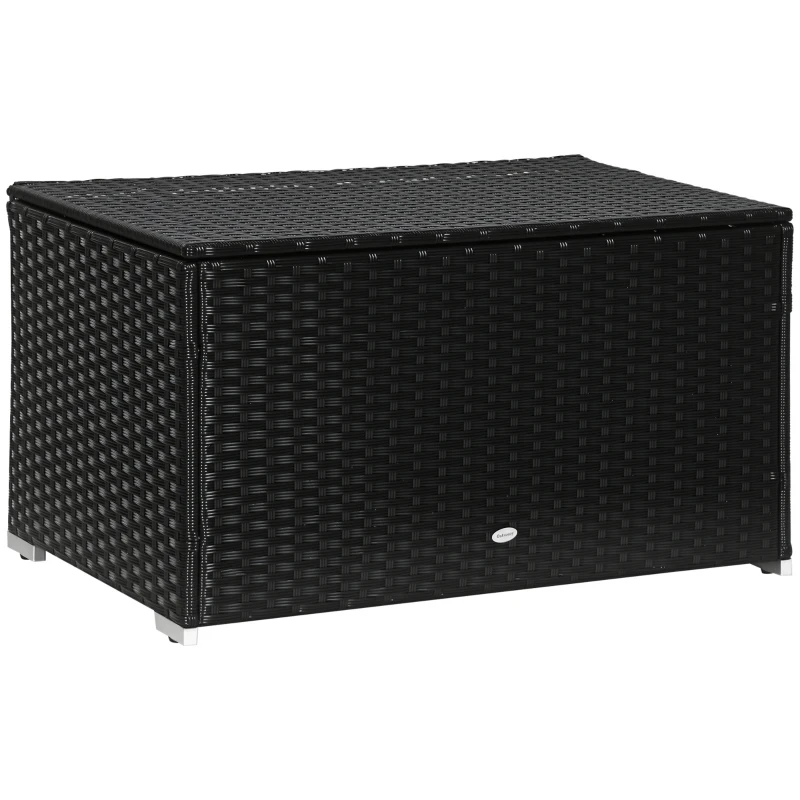 Outsunny Baúl de Jardín en Ratán y Acero con Tapa, 95x60x53cm, Negro