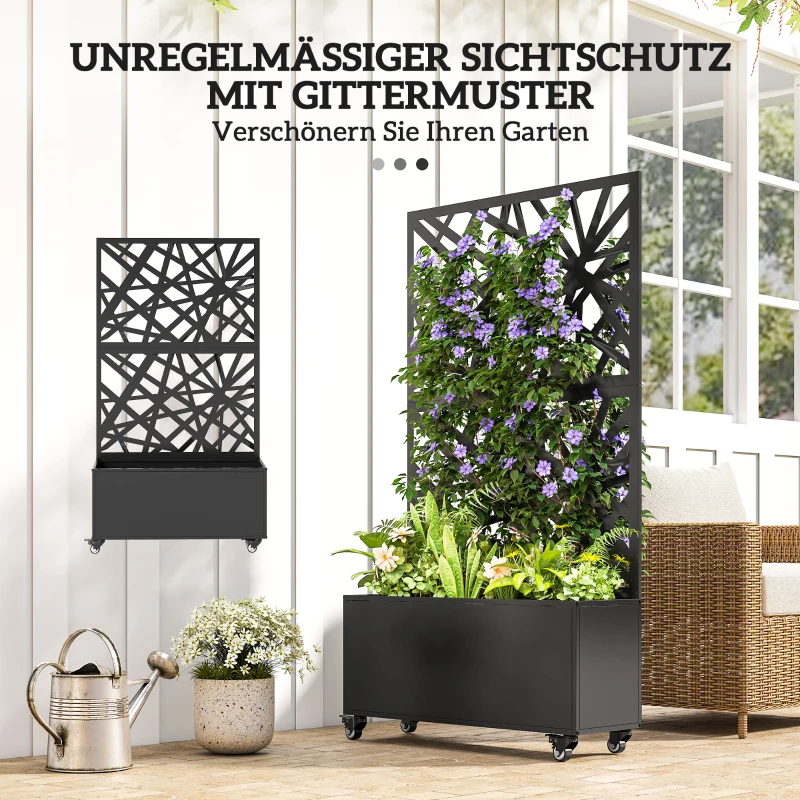 Outsunny Blumenkasten mit Sichtschutz Pflanzkasten mit Rolle Rankgitter 90 x 30 x 160 cm Metall Schwarz