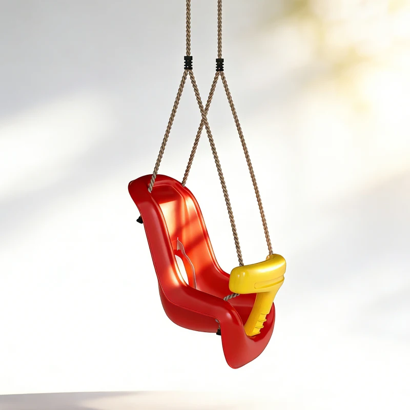 AIYAPLAY Balançoire pour enfants, balançoire bébé extérieure, dossier haut, barre de sécurité, hauteur ajustable, rouge et jaune