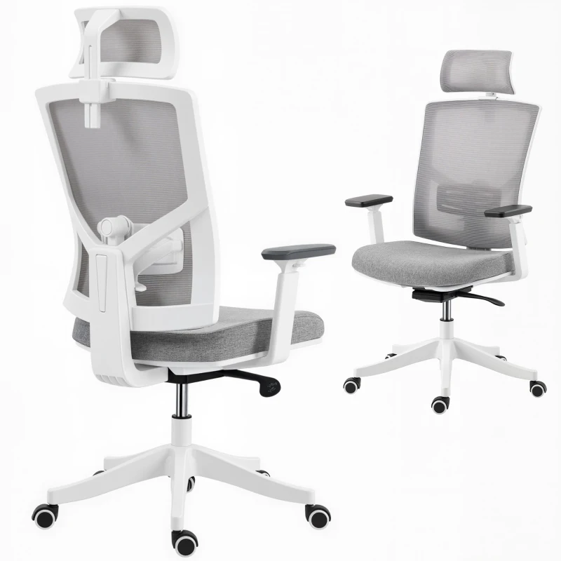 HOMCOM Silla de Oficina Ergonómica y Transpirable con Soporte Lumbar Dinámico 4D, 64.5x62.5x112-122 cm, Multicolor