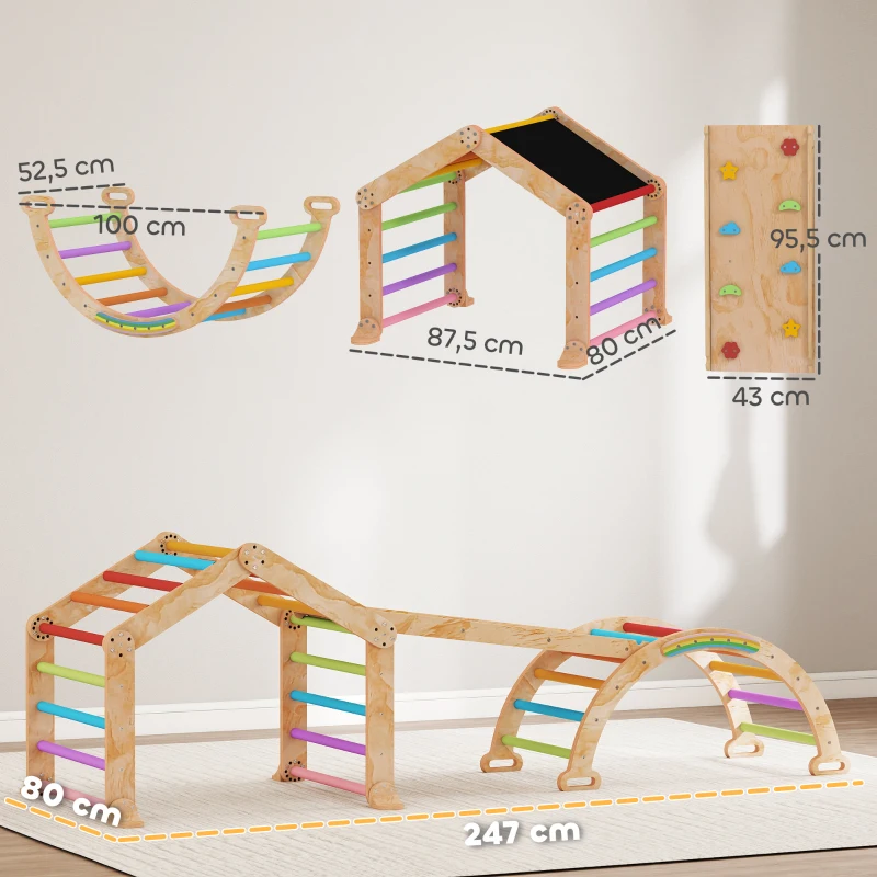 AIYAPLAY Triángulo de escalada infantil con rampa reversible, tobogán, balancín y estructura de escalada multicolor