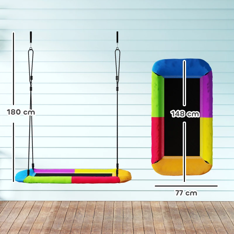 AIYAPLAY Balanço-ninho Ajustável Balanço suspenso até 300kg com cordas ajustáveis para 3-8 anos 148x77x180 cm Multicolorido