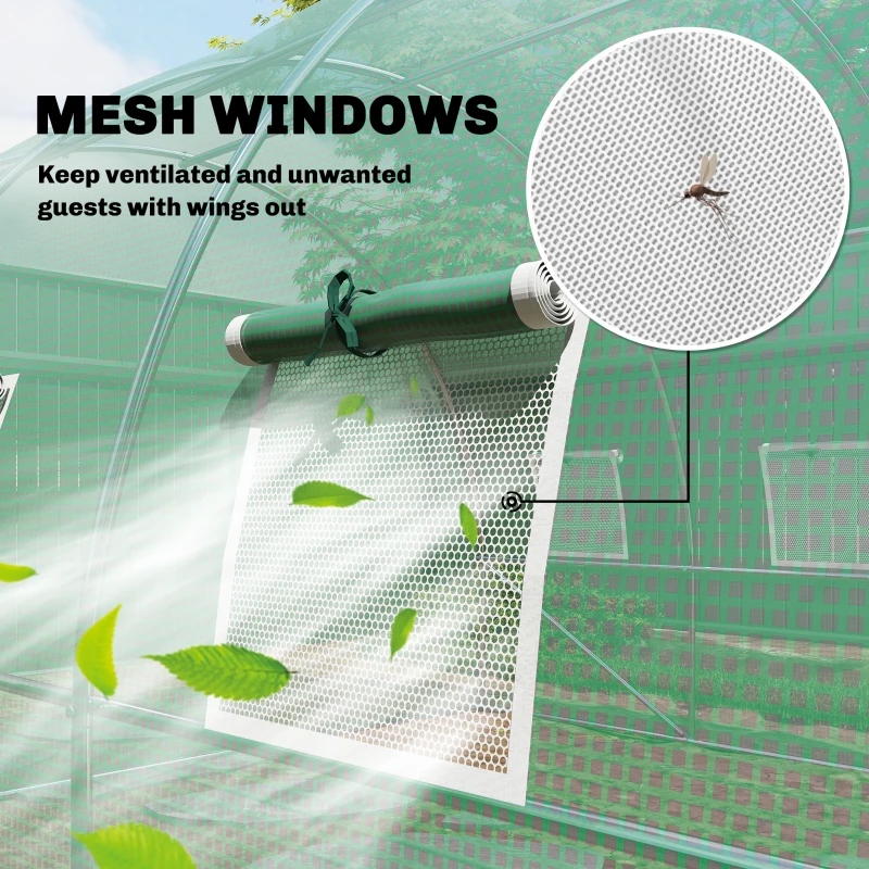 Outsunny 3 x 4 m Walk-in Polytunnel Greenhouse with Hinged Door and 8 Roll Up Mesh Windows, Garden Tunnel Warm House Tent, Green