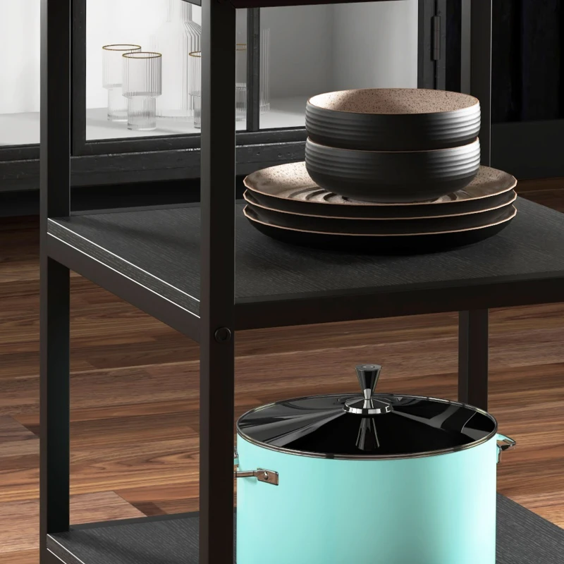 HOMCOM Mesa de comedor para 4-6 personas con 2 estantes integrados, en acero y MDF, Ø100x76 cm, Negro y Marrón