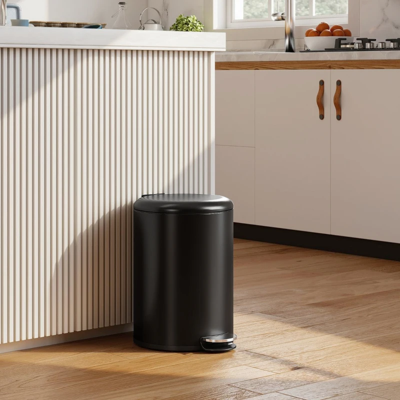 HOMCOM Cubo de basura de cocina de 20 L, cubo metálico resistente a huellas con tapa Soft-Close, pedal y cubeta extraíble, negro