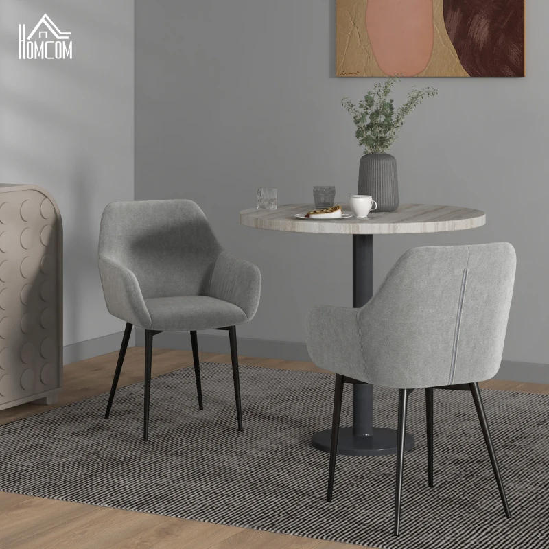 HOMCOM Set 2 Sillas de Comedor Nórdicas Acolchadas con Reposabrazos Curvados en Tejido Efecto Terciopelo, 54x57x80 cm, Gris oscuro