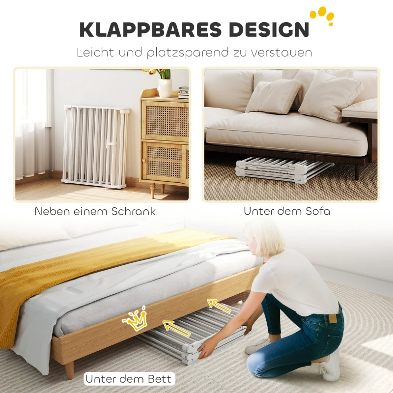 PawHut Haustierzaun, 6-Panel-Barriere mit Tür, faltbar, für kleine & mittelgroße Hunde, Kunststoff, Kohlenstoffstahl, Weiß