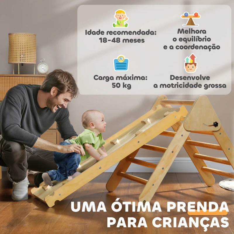 AIYAPLAY Triângulo de Escalada de Madeira 2 em 1 Escalada para Crianças de 18-48 Meses com Rampa para Deslizar ou Escalar 147x64,5x63 cm  Madeira