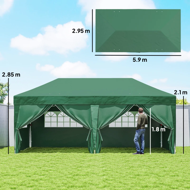 Outsunny 3 x 6m Pop-Up Gazebo, with Curtain Walls and Windows - Dark Green