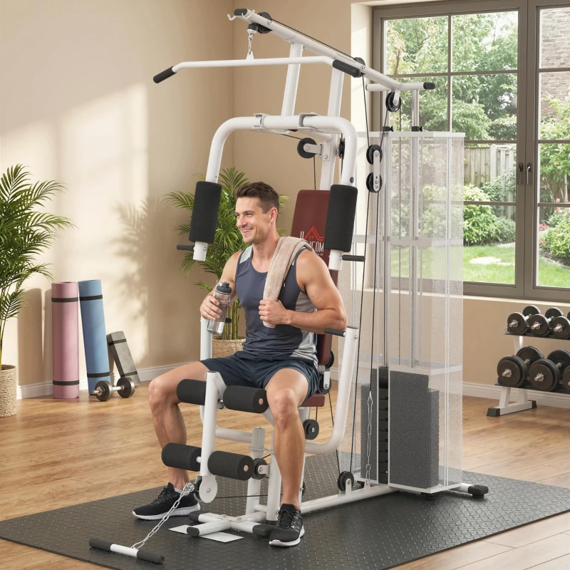 HOMCOM Home Multi Gym Large Multifunction Sturdy Strength Training Machine for Home Workout, White