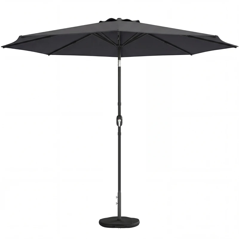Outsunny 2.7 m Garden Parasol Umbrella with Cross Base and Sandbag, Retractable Ribs, Outdoor Table Market Umbrella, Black