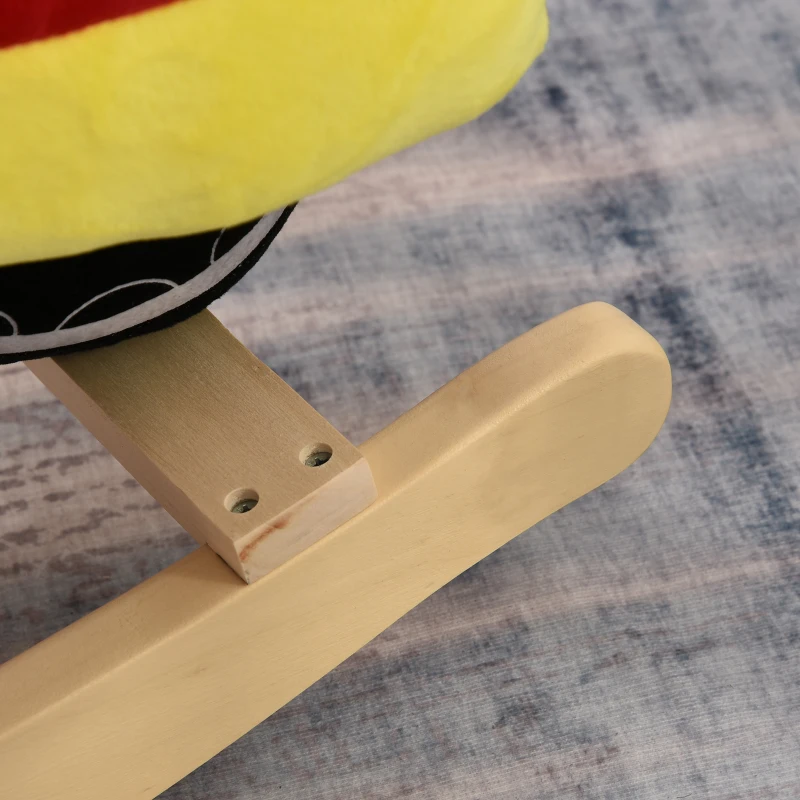 HOMCOM Caballito mecedor para niños 18-36 meses con forma de moto, caballito montable en madera y peluche, sonidos realistas, Max. 40kg, Rojo y Amarillo
