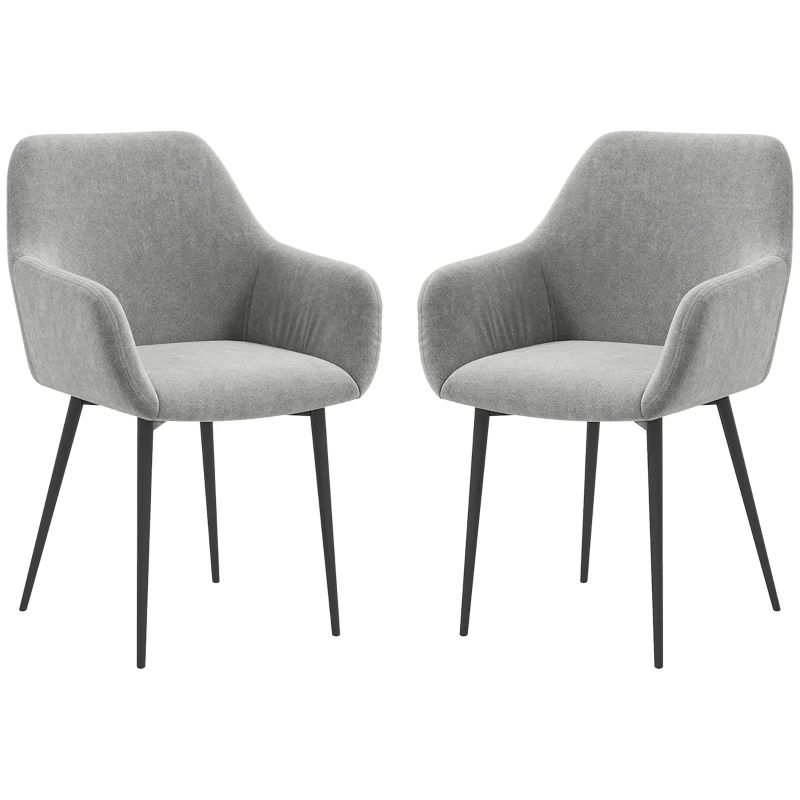 HOMCOM Set 2 Sillas de Comedor Nórdicas Acolchadas con Reposabrazos Curvados en Tejido Efecto Terciopelo, 54x57x80 cm, Gris oscuro