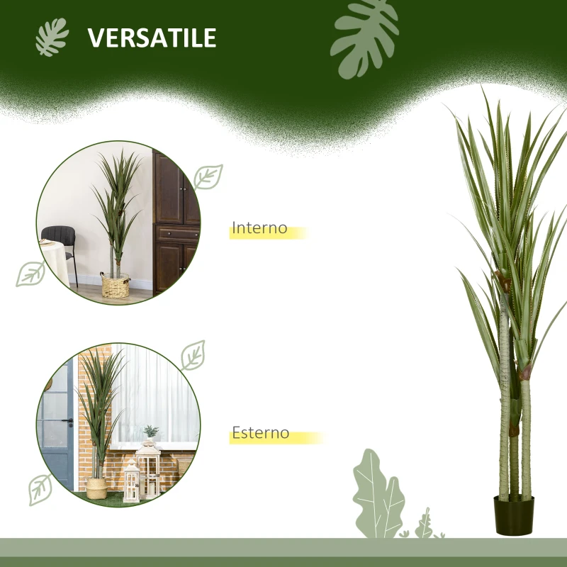 HOMCOM Pianta Artificiale di Yucca da 190 cm con 39 Foglie in Vaso Contenitore di PEVA e Cemento