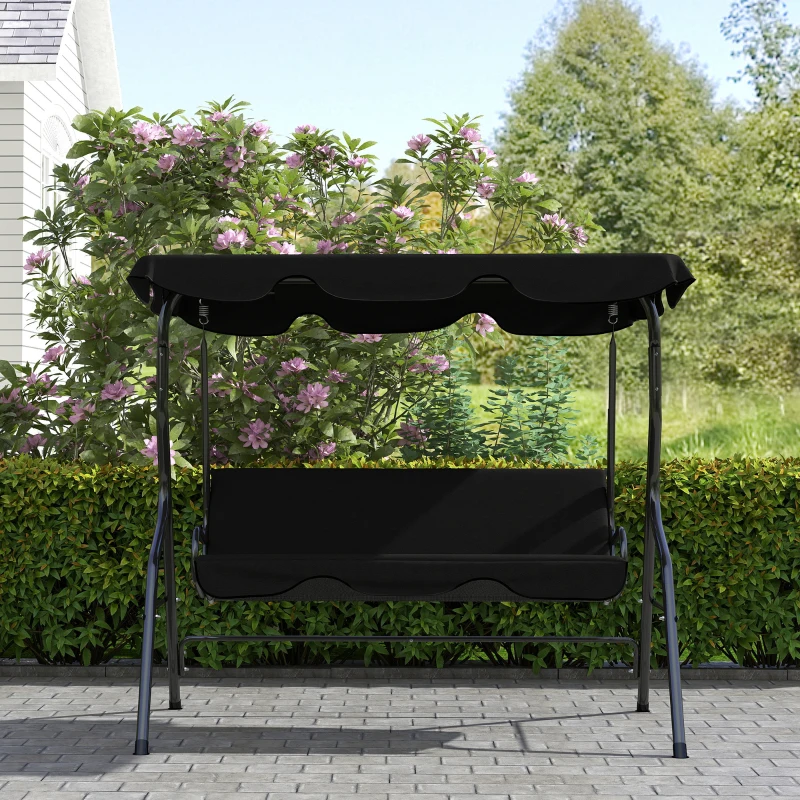 Outsunny Dondolo 3 Posti con Tettuccio Regolabile e Cuscini, in Acciaio e Poliestere, 170x110x153 cm, Nero