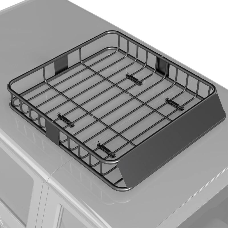 HOMCOM Universal Roof Rack Basket Tray, 90.7 kg Steel Car Rooftop Luggage Cargo Carrier Holder with Wind Fairing, Side Rails for SUVs, Pickups, Sedans, Off-Road Vehicles, 110.5 x 99.5 x 18.5 cm, Black