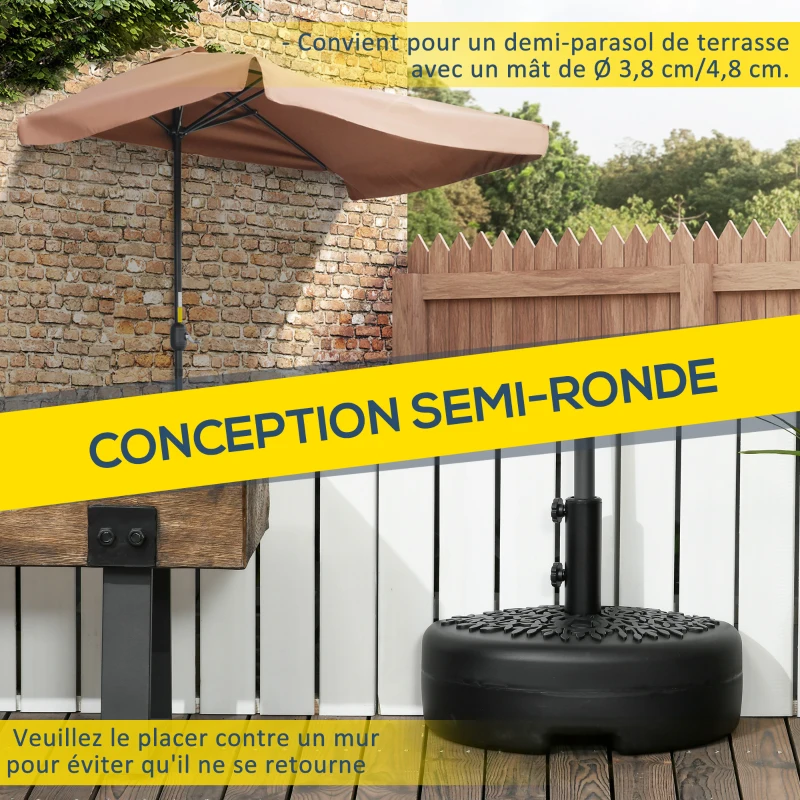 Outsunny Pied de parasol demi-round, socle parasol extérieur à remplir avec 18 kg d'eau / 21 kg de sable, 50 x 31 x 38 cm, noir