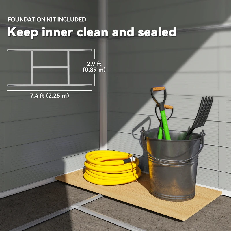 Outsunny 7.9ft x 6.2ft Aluminium Frame and Plastic Wall Shed, with Foundation - Light Grey